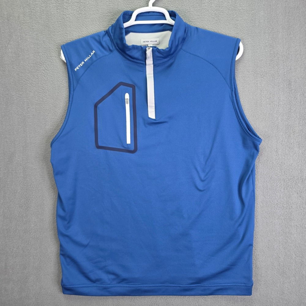 Peter Millar Vest Golf Quarter Zip Blue Large Recycled Spandex Performance Sport